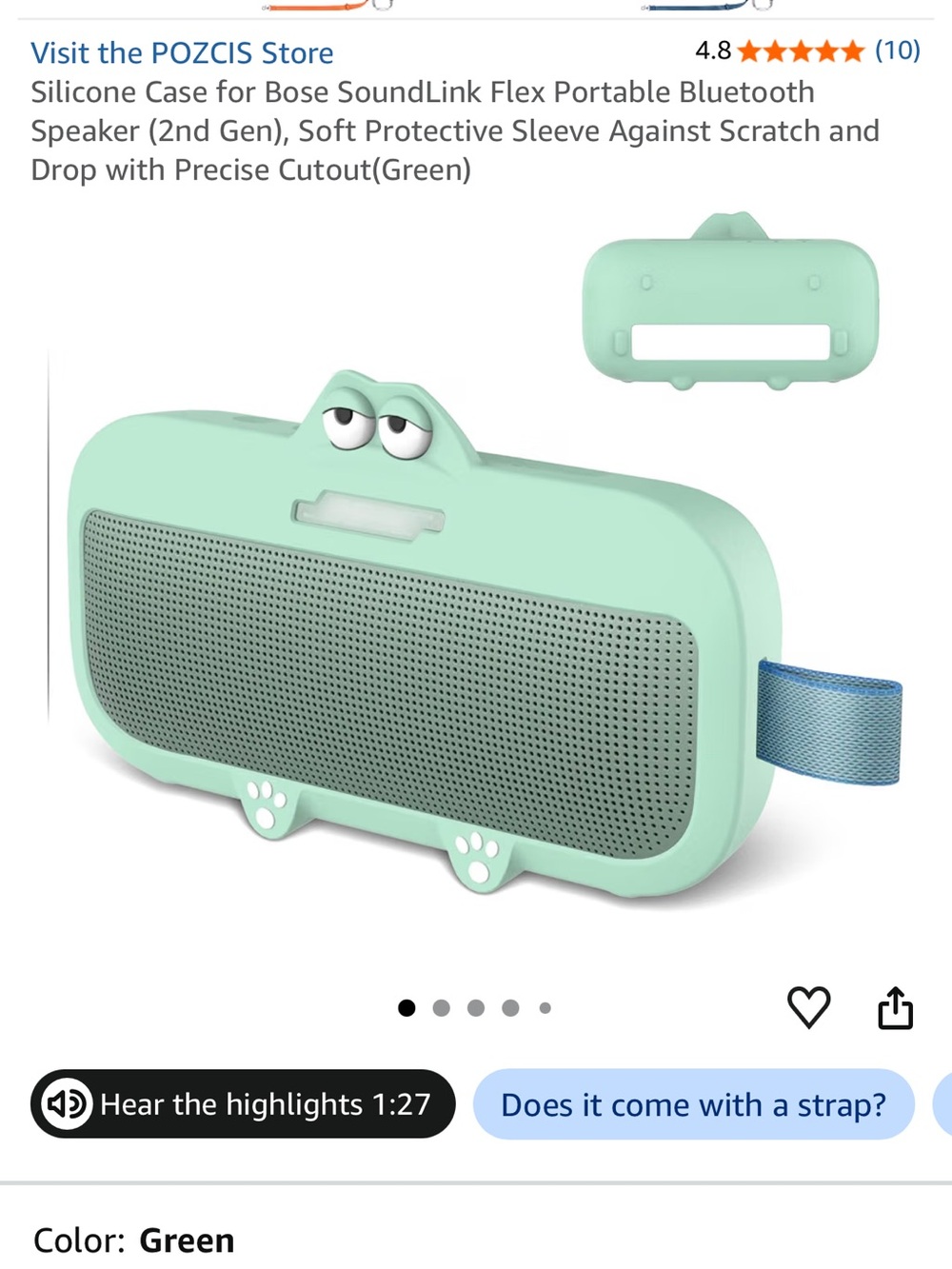 Silicone Protective Cover for Portable Bluetooth Speaker - Green